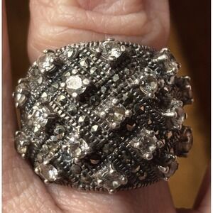 Sterling Silver Wide Marcasite CZ Ring Size 8.26 15.1 Grams